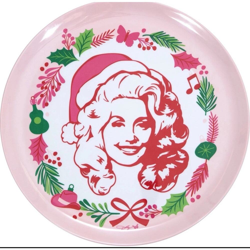 Dolly Parton Christmas Serving Tray Round Plastic 14.17” Melamine